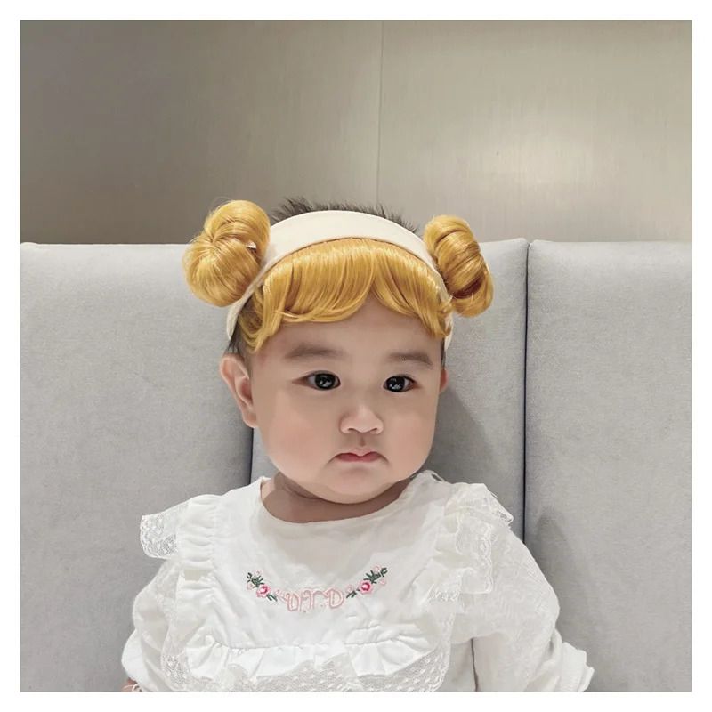 Cute Hair Accessories Infant Baby Girl Gold Balls Wig detail view 2