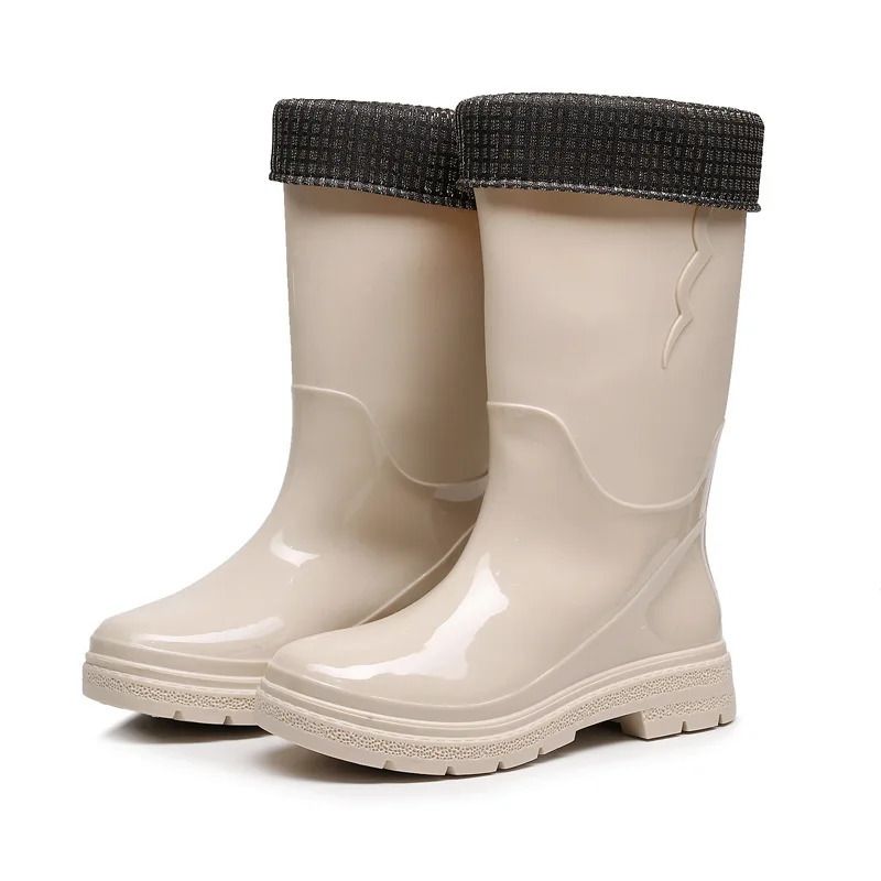 Damesregenlaarzen, modieus, casual, antislip, werkschoenen, waterdicht, halfhoge laarzen met uitneembare poten, warm en pluche. Vier_voghion.com