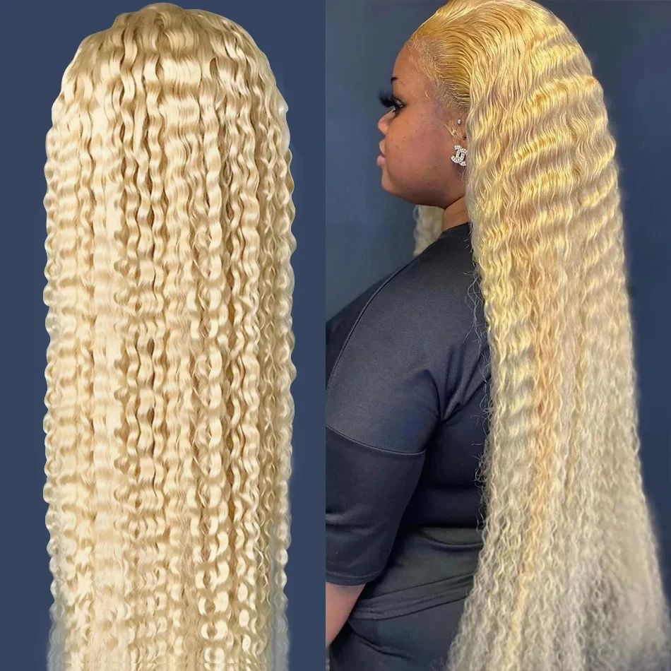 40 Inch 613 Honey Blonde Color Curly Human Hair Wig
