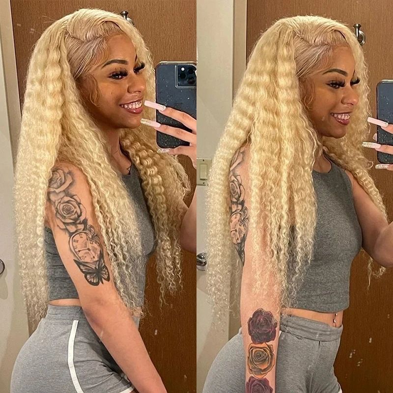 40 Inch 613 Honey Blonde Color Curly Human Hair Wig view 3