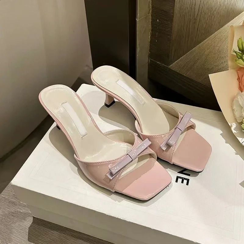 Arrivals Fashion Summer Butterfly Knot Woman Slippers Elegance Stripper Thin Low Heels Lady Mules Slides Shoes 250218_vogvips.com