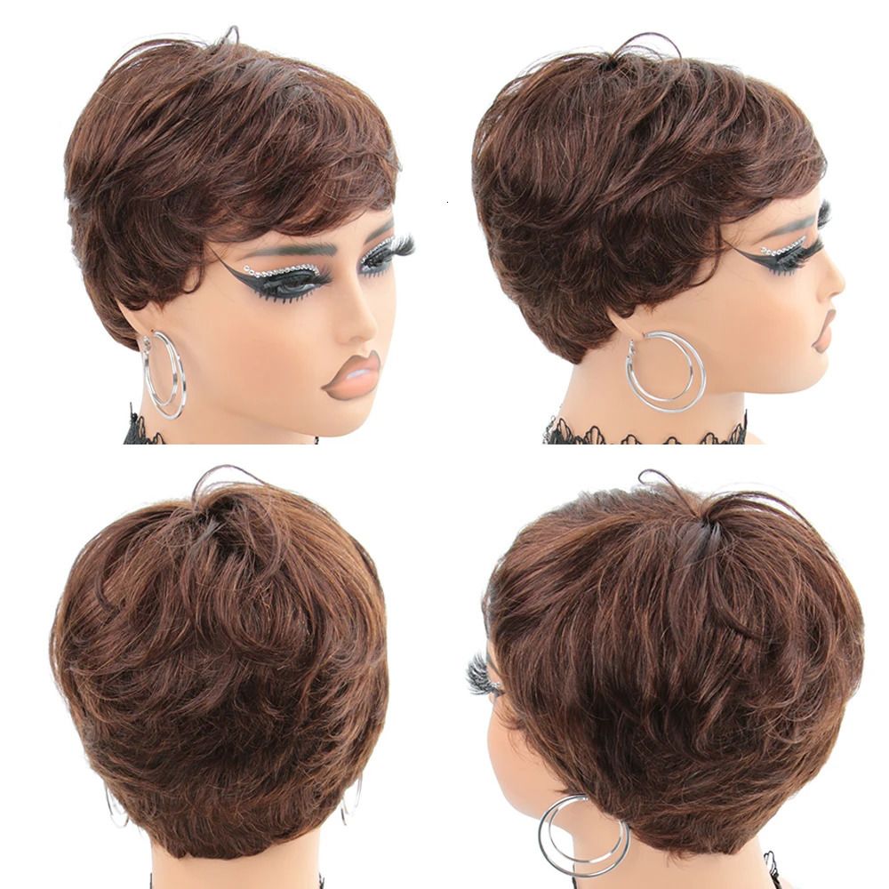 Brown Pixie Cut Deep Wave Wig detail view 4