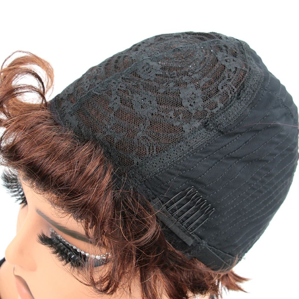 Brown Pixie Cut Deep Wave Wig detail view 5