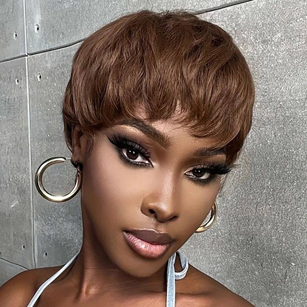 Brown Pixie Cut Deep Wave Wig detail view 2