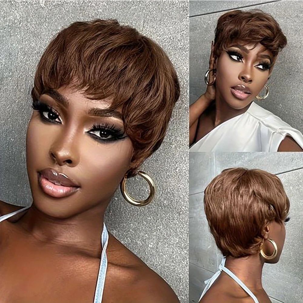 Brown Pixie Cut Deep Wave Wig detail view 3