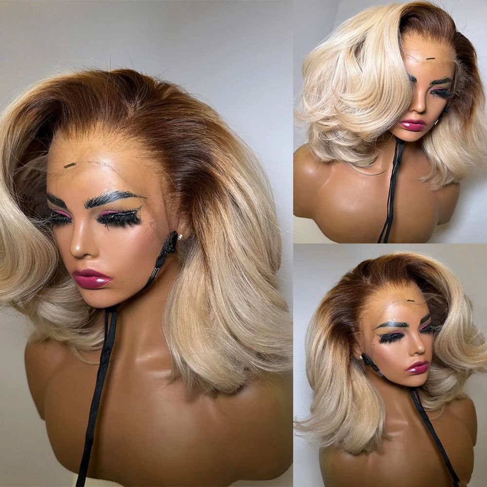 Honey Blonde Short Bob Body Wave Wig