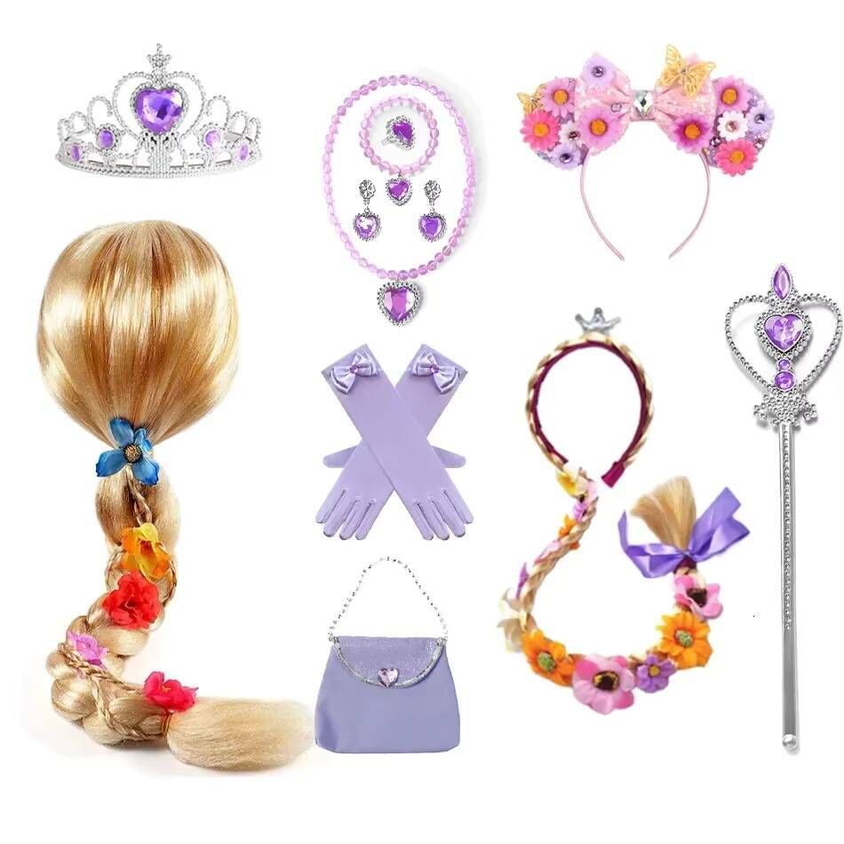 Rapunzel Accessories Gloves Wand Crown Jewelry Set Kid Wig