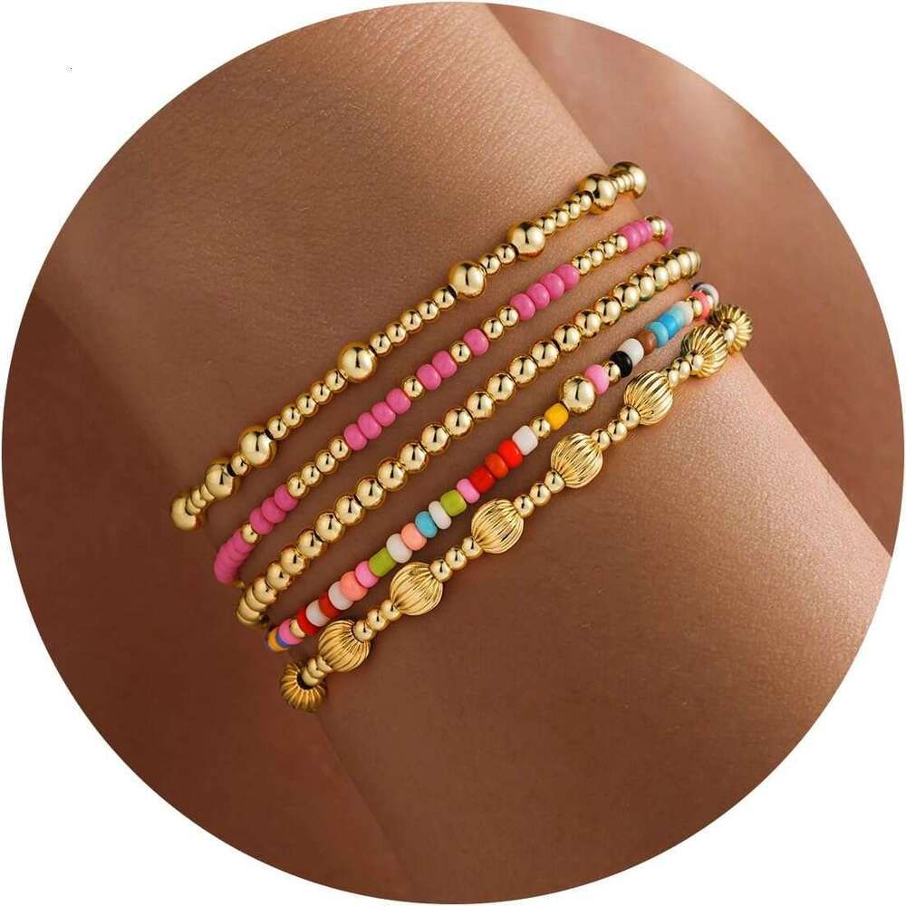 Set di perline placcato oro 14 carati, delicato, turchese, croce, sfera, perla per donna, bracciale in argilla Heishi, semplicità_voghion.com