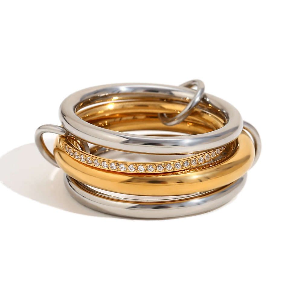 Fashion Niche Temperament Creative Personality Hand Jewelry Stainless Steel Gold Plated Four Layer Middle Band Diamond_voghion.com