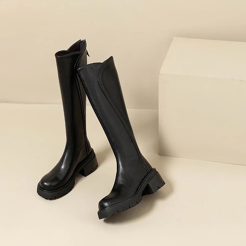 Winter Vintage Platform Woman Knight High Boots Concise Soft Plush Thick Sole Shoes Ladies Stretch Slim Modern Long_voghion.com