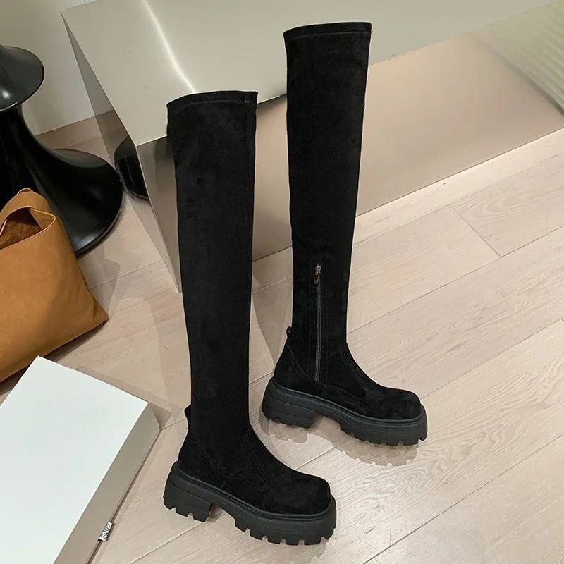Stretch-Stiefel, schmal geschnitten, knielang, für Damen, Herbst und Winter, Absatz, dicke Sohle, hoher Schaft, Ritterstiefel 251020_voghion.com