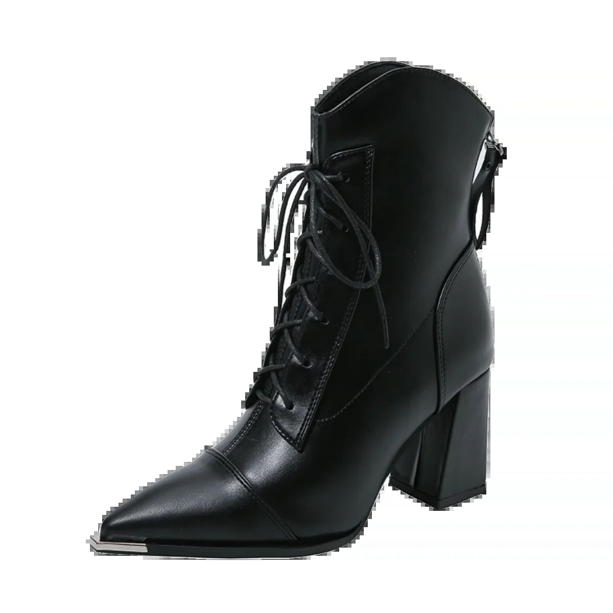 Temperament Pointed Toe Winter Booties Womens High Heels Spring And Autumn Single Boots Block Heel 251027_voghion.com
