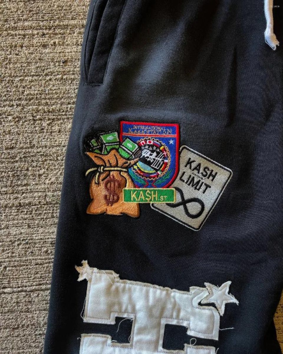 Men's Pants American Letter Patch Retro Double Layer Design Y2K Baggy Sweatpants Men Hip Hop Gothic Elastic Waist Jogging Casual