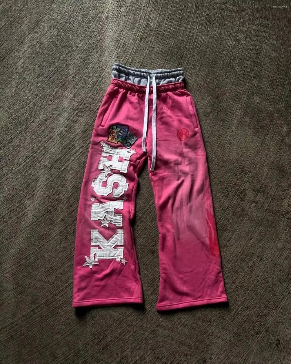 Men's Pants American Letter Patch Retro Double Layer Design Y2K Baggy Sweatpants Men Hip Hop Gothic Elastic Waist Jogging Casual