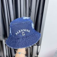 Washed Denim Bucket Hat Designer Letter Worn Edge Caps For M...