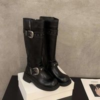 Women Women Unight Long Boots Fashion الأنيقة حزام مشبك أحذية مربع الكعب السيدات الجوارب رعاة البقر الغربية