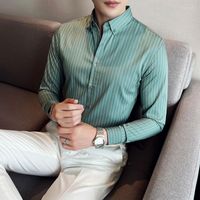 Men' s Dress Shirts Striped For Men 2023 Autumn Korean V...