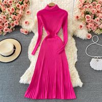 Dulzura Solid Ribbed Trumpet Sleeves Maxi Dress Back Lace-Up Straps Elegant Casual 2023 Autumn