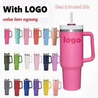 Pink 40oz stainless steel tumbler with Logo handle lid straw...