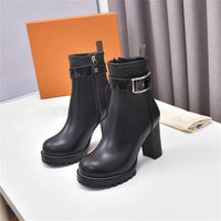 Women Designer Platform Boots Casual Style Street Plain Leather Block Heels Woman TRIM ZIPPER BORRAGEM SOL