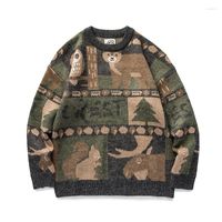 Men' s Sweaters Winter Men Casual Round Neck Bear Patter...