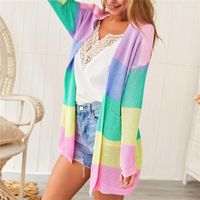 Knits de mujer Rainbow Cardigan Mujer Long Women Sleeve Corea Fashion Sweater Knit Vetement Femm