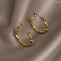Boucles d'oreilles cerceaux 2023 Vintage Gold Color Metal Ball Korean Style Hollow Out Déclaration pour femmes bijoux de fête de la mode