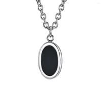 Colliers pendants en acier inoxydable vintage punk rock hommes femmes ovale rond en pierre noire Collier bijoux pour lui avec chaîne