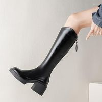 Boots Women' s Faux Leather Knee High Round Toe Solid Co...