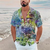 Erkekler Sıradan Gömlekler Erkek Gömlek Business Moda Botanik Baskılı Marka Üstler Tek göğüslü hırka kısa kollu