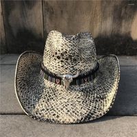 Berets 4 stye Frauen M￤nner Stroh hohl westlicher Cowboyhut elegante Lady Sombrero Hombre Fascinator Sunbonnet Cowgirl Sonne
