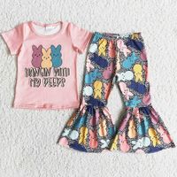 Nuovi abiti da design per bambini della moda set di ragazze latte seta boutique per bambina abbigliamento pantaloni outfit coniglietto stampare graziose set di bambini di Pasqua per bambini