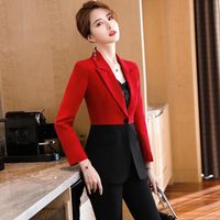 Женские брюки с двумя частями новинка красные формальные женские деловые костюмы с и куртки покрывают ol stiles Профессиональные офисные женские брюки Blazers Blazers