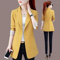 Kadın Suit Sarı Takım Kadın Paltosu Bahar Sonbahar 2023 Moda Kore Uzun Kollu Blazers Kadın Ceket Gündelik Bayanlar Blazer Katlar