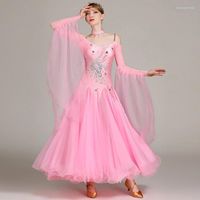 Stage Wear Pink Green Ballroom Dance Competition Dress Fring...