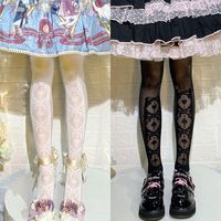 Women Socks Gothic Silky Pantyhose Anime Lolita Heart Bowkno...