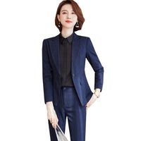 Женские брюки с двумя частями моды формальные дамы бизнес -брюки костюм синий черный полосатый 2 сета Blazer Женские куртки и брюки Работы для