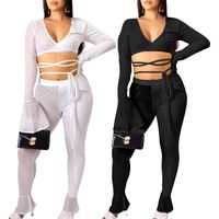 Women' s Two Piece Pants Classic Black White Bandage Fla...