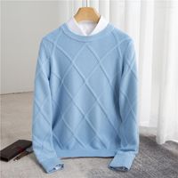 Erkek Sweaters Erkek Sonbahar/Kış 2023 Yuvarlak Boyun Pırlanta Düz Renk Uzun Kollu Örgü Krop Artı Boyut Kalın Gündelik Gevşek Taban Gömlek