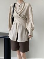 Camicette da donna Donne Apricon Cross Bandage Stand Stand Collar Sleeve Long Scipt Fashit Fashion Tide Firl Spring Autumn 2023 C535