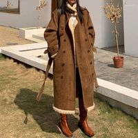 Женские траншеи, винтажная хлопчатобумажная куртка, женщины 2023 Осень Зимняя Парка Корейская свободная средняя длина на колене