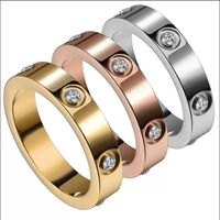 6 Diamond Designer Ring Titanium Stahl Liebesband Ring Männer und Ringe für Frauen Schmuck Paar Geschenke Größe 5-11