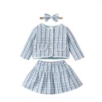 Conjuntos de ropa 0-3 años para niños pequeños 3pcs baby girl princess ropa a cuadros estampado manga larga cárdigan de pecho arco arco