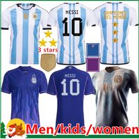 2022 2023 3 estrelas Argentina Soccer Jerseys 22 23 Messis Dybala di Maria Martinez de Paul Maradona Fernandez Kit Kit Homem Menina Mulher Cirche Fãs Versão