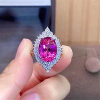 Ringos de cluster 925 anel de topázio rosa prateado para a festa 10 mm de moda natural de 14mm pedra preciosa