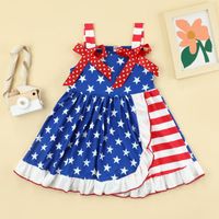 Mädchenkleider Independence Day Kid Girls Kleider Kleid Bowknot Dekoration Ärmellose Sterne Streifen gedruckt für 1-6 Jahre alt