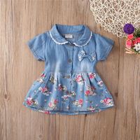 Kız elbise toptan doğan kız bebek çiçek elbise giysileri denim yazlık kıyafetler yürümeye başlayan çocuk
