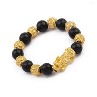 Brin d'obsidien naturel pixiu bracelet animal prière bouddhiste brave troupes noires en pierre perle