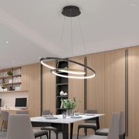 Lampadari arrivano il lampadario a LED moderno per soggiorno pranzo opaco nero/nero 90-260V Apparecchi sospesi l'illuminazione