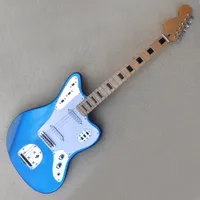 المصنع مخصص المعادن الغيتار الكهربائي الأزرق مع بيضاء Pickguard Maple Fretboard Block يمكن تخصيصها